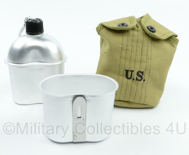 US Army aluminium veldfles MET aluminium beker en hoes - US WO2 model