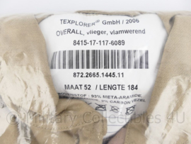 KLU Luchtmacht khaki overall vlieger vlamwerend - maker Texplorer Gmbh 2006 - maat 48/184  - nieuw in de verpakking - origineel