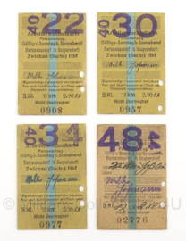 WO2 Duitse treinkaartjes Arbeiterwochenkarte - 4 stuks - origineel
