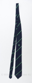 Onbekende Nederlandse stropdas met logo donkerblauw met groen/grijs gestreept - maker Micro - origineel