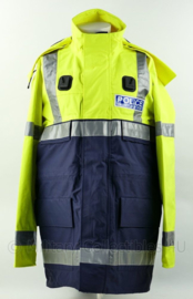 Britse Politie parka met reflecterende strepen - Police Community Support Officer - fluorgeel/blauw - NIEUW in verpakking - maat large - origineel