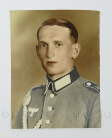WO2 Duits geschilderd portret van Infanterie Schutze in Waffenrock met schutterskoord - 24 x 18 cm - origineel