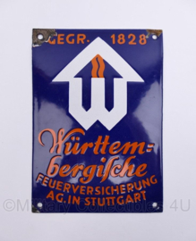 Duits emaille wandbord jaren 40 en 50 Wurtembergische Feuerversicherung AG in Stuttgart gegrundet 1828 - 20 x 14 cm - origineel