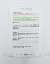 US Army NATO Restricted Pocket Manual 11 September 2001 - 15 x 10 cm - origineel