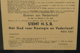 WO2 Boeren van Nederland Stemt NSB ingelijst pamflet - 33½ x 2½ x 40 cm - origineel