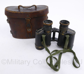 WO1 Britse 1913 No. 2 Prismatic MK3 Binocular verrekijker met lederen draagtas - 18 x 8,5 x 14 cm - origineel