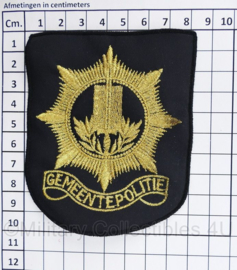 Zeldzaam Gemeentepolitie embleem - goud op zwart - 8 x 10 cm - origineel