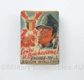 WO2 Duits luciferdoosje van echt hout - Waffen SS Wallonië Legion Wallonië - 6 x 4 cm