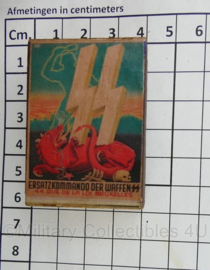 WO2 Duits luciferdoosje van echt hout - Waffen SS Ersatzkommando der Waffen SS Brussel - 6 x 4 cm
