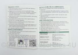 US Army ITAM Soldier's Card form Sustainable Range Awareness and Safety - 14 x 11 cm - origineel