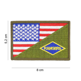 Embleem stof US RANGERS small with American flag and GREEN - 8 x 5,2 cm.