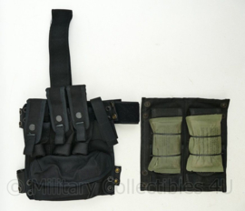 Defensie been paneel zwart met 2 verschillende opzetstukken via klittenband - M4 Diemaco magazijnen of Glock 17 en Glock 17 stuntgranaat tassen - origineel