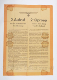 WO2 Duitse Poster 2e Oproep aan de bevolking van Nederland uit 1940 -  84 x 59 cm - origineel