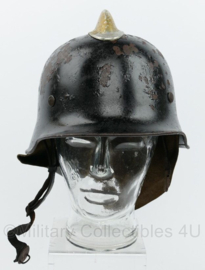 Vintage Brandweer helm met kam en lederen nekflap - origineel