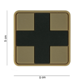 Embleem Red Cross - Zwart met Coyote achtergrond - klittenband - 3D PVC - 5 x 5 cm.