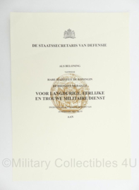 KL Nederlandse leger oorkonde voor de bronzen medaille voor langdurige eerlijke en trouwe militaire dienst - 29,5 x 21 cm - origineel