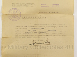 WO2 Duits Bescheinigung document - 1943 - origineel - Jan Vercauteren Antwerpen