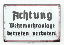 Metalen plaat Achtung Wehrmachtanlage betreten verboten!  - 30 x 20 cm.