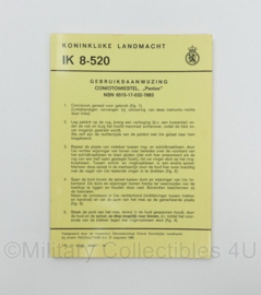 KL Nederlandse leger IK 8-520 Instructiekaart Gebruiksaanwijzing Coniotomiestel Penlon - origineel