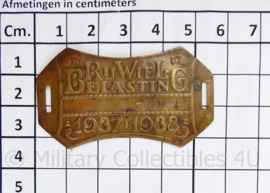 Nederlands fietsplaatje rijwielbelasting  1937 1938 - 5 ,5 x 3,5 cm - origineel