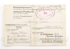 WO2 Document Duitse Kriegsgefangenenpost Stammlager Dortmund 1943 - origineel