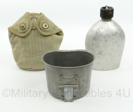 WO2 US Army veldfles set - aluminium fles, RVS beker en khaki hoes - origineel