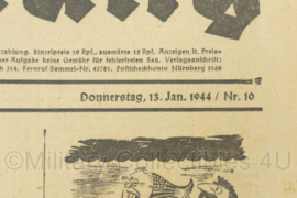 WO2 Duitse krant Frankische Tageszeitung nr. 10 13 januari 1944 - 47 x 32 cm - origineel