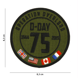 Embleem stof D Day Operation Overlord 1944-2019 75 Years - 8,3 cm. diameter