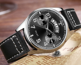 Pilot watch - horloge met ZWARTE band