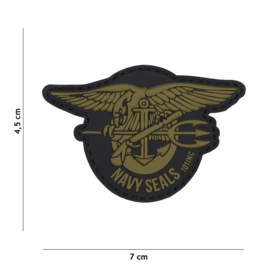 Embleem PVC 3D PVC  met klittenband - "Navy Seals" Groen / Zwart  - 7 x 4,5 cm.