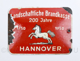 Duits emaille wandbord  1750-1950 Landschaftliche Brandkasse 200 Jahre Hannover  - 12,5 x 17 cm -  origineel