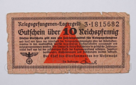 WO2 Duits Gutschein uber 10 Reichspfennig kriegsgefangenen Lagergeld - origineel