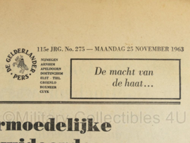 krant De Gelderlander van 25 november 1963 - Kennedy opgebaard opgebaard in het Capitool - origineel