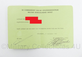 KL Nederlandse leger Diploma EHAF Eerste Hulp aan het Front - 13 x 10 cm - origineel