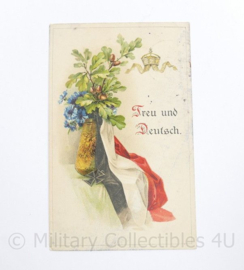 WO1 Duitse Postkarte 1915 Treu und Deutsch aan Militair Feld Artillerie Regiment 14  - 14,5 x 9 cm - origineel