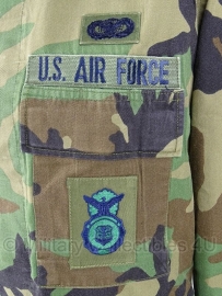 US Air Force woodland uniform jas -Military Police - Air Weather Service -  Airman st class  - Small  short - origineel