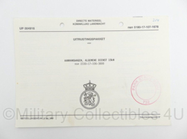 KL Nederlandse leger handout Uitrustingspakket voor Aanhangwagen Algemene Dienst 15kN 1994 - 21 x 15 cm - origineel