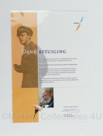 Defensie Dankbetuiging Inzet en Betrokkenheid bij uitvaart ZKH Prins Bernhard 11 december 2004 - 30,5 x 21 cm - origineel