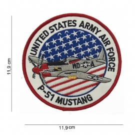 Embleem stof - US Army Air Force P-51 Mustang - rond - 11,7 cm