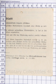 WO2 Deutsches Reich Merkblatt Polizei Anmeldebesscheinigung 1940  - 15 x 10,5 cm - origineel