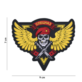 Embleem 3D PVC met klittenband - Russische Spetsnaz Skull red/yellow 9 x 7 cm.