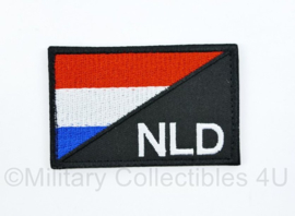 Nederland NLD met Nederlandse vlag embleem stof - met klittenband - wit op zwart - 7,5 x 5 cm