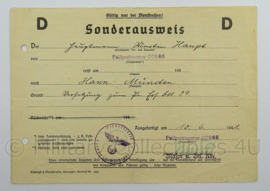 WO2 Duits dokument Sonderausweis 1941 - afmeting 21 x 15 cm - origineel