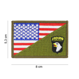 Embleem stof US 101st Airborne Division small with American flag and GREEN - 8 x 5,3 cm.