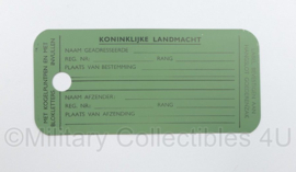 KL Landmacht verzendetiket metaal - 12 x 5,5 cm - origineel