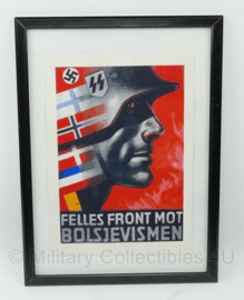 WO2 Duitse poster Felles Front Mot Bolsjevismen in lijst - 45 x 33 cm - replica