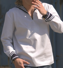 Marine hemd - WIT met donkerblauwe kraag - origineel