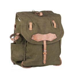 Militaire vintage leger rugzak canvas met leer groen - 50 x 35 x 25 cm - origineel