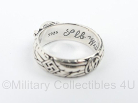 WO2 Duitse Waffen SS Totenkopf ring - 925 Sterling zilver - size 8 t/m 11 - replica