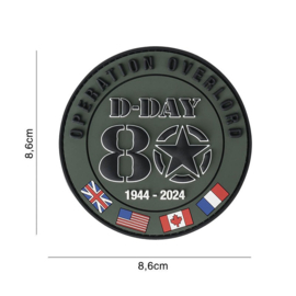 Embleem 3D PVC met klittenband - D-Day 80 years Operation Overload 1944 2024 Allied Flags - 8,6 cm diameter